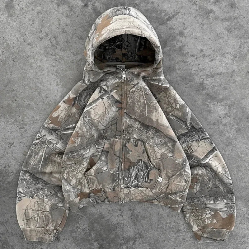 Camouflage hoodie on a gray background