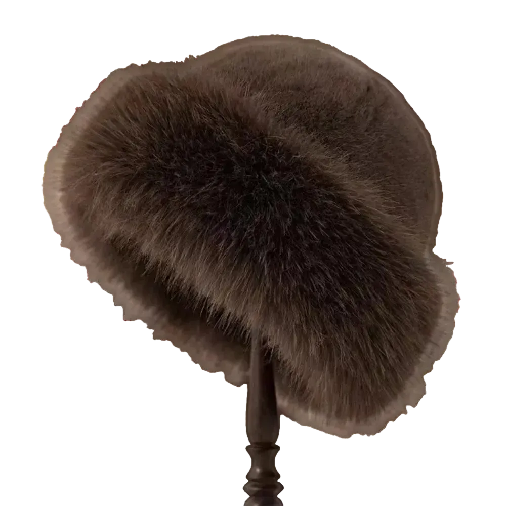 Brown fur headband on a beige background