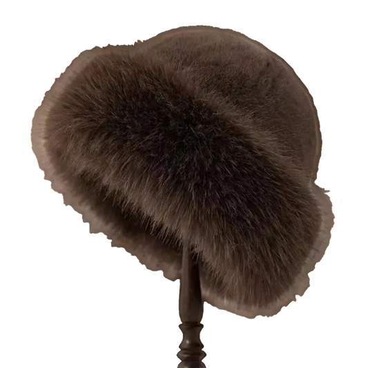 Brown fur headband on a beige background